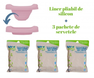 PACHET PROMO: Liner reutilizabil de silicon roz + 3 pachete Șervețele 100% naturale