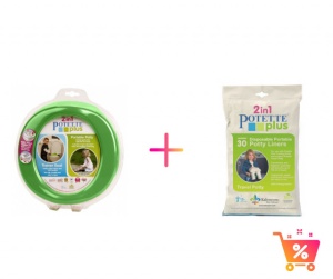 PACHET PROMO - Olita portabila culoarea verde Potette Plus + Pungi biodegradabile de unica folosinta - 30 buc/set
