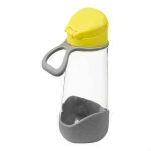 Cană din Tritan cu cioc de silicon, 600 ml, cu capac automat, +3 ani, galben cu gri, B.Box