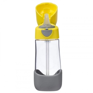 Cana din Tritan cu pai, 450 ml, cu capac automat, +9 luni, galben cu gri, B.Box