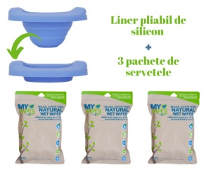 PACHET PROMO: Liner reutilizabil de silicon albastru + 3 pachete Șervețele 100% naturale