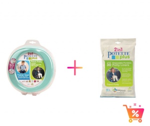 PACHET PROMO - Olita portabila culoarea turquoise Potette Plus + Pungi biodegradabile de unica folosinta - 30 buc/set