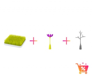 PACHET PROMO: Tava GRASS - suport pentru uscat (verde) + STEM - accesoriu pentru uscare (mov) + TWIG - accesoriu pentru uscare (gri)