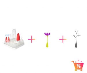 PACHET PROMO: Tava GRASS - suport pentru uscat (alb) + STEM - accesoriu pentru uscare (mov) + TWIG - accesoriu pentru uscare (gri)