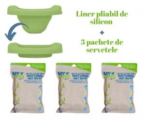 PACHET PROMO: Liner reutilizabil de silicon verde + 3 pachete Șervețele 100% naturale