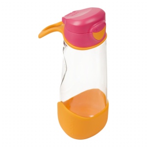 Cană din Tritan cu cioc de silicon, 600 ml, cu capac automat, +3 ani, roz cu portocaliu, B.Box