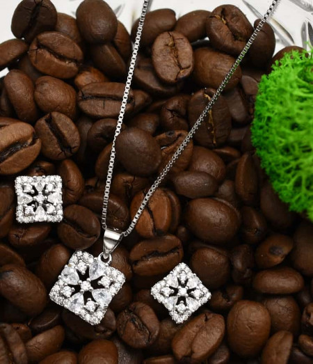 Set Argint Pandativ Si Cercei-- Model Patrat - cod SET392F