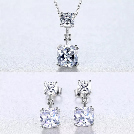 Set Colier si Cercei Din Argint Cubic Zircon Patrat SET399F