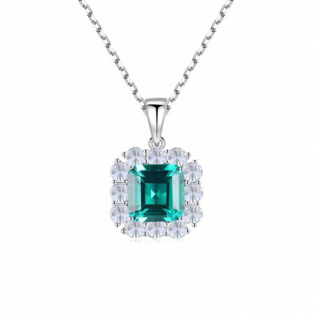 Colier Din Argint Piatra Verde Smarald Zirconiu Patrat ARG381E