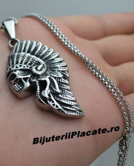 LANT CU PANDANTIV INOX - SKULL - PATINAT LC91