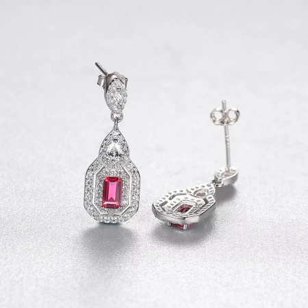 Cercei ARGINT Red Crystal Patrat Eleganti Arg398D