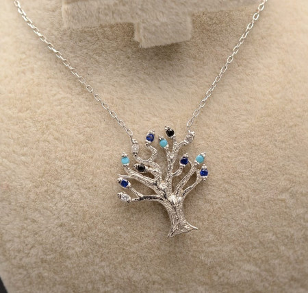 Lantisor Cu Pandativ DIn Argint --"Deep Colorful Tree of Life"- ARG144B