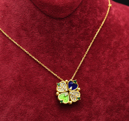 Lantisor Argint Trifoi Se Deschide in 4 Inimioare magnetic -Four Leaf-- Pentru Femei Placat aur MulticolorARG134E