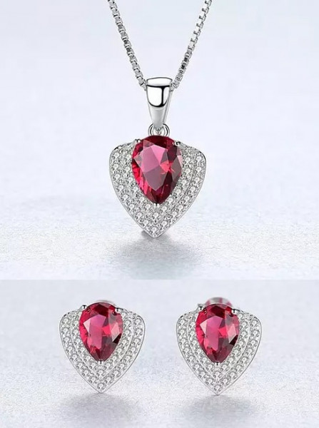 Set Colier si Cercei Din Argint Water Drop Red Zirconiu SET266C