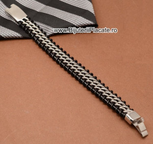 Bratara din inox si piele solida model nou -- B889F
