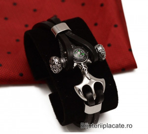 Bratara Inox din PIELE CU BUSOLA NAUTIC B914B