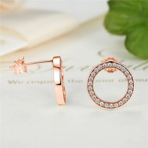 Cercei din argint cu Cerculet si Cristale Rose/Roz ARG407E