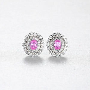 Cercei din argint cu forma ovala -Pink- ARG15A