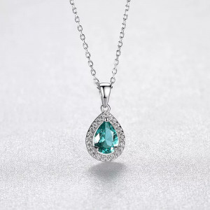 Colier Din Argint Piatra Verde/Green Zirconiu Lacrima ARG397N