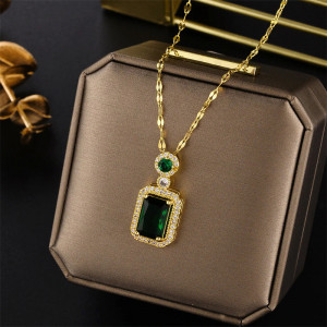 Lantisor Inox Auriu - Zirconiu Verde N1895