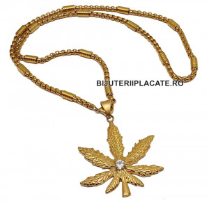 Set Lant inox si Pandantiv Frunza - MARIJUANA - LC32B