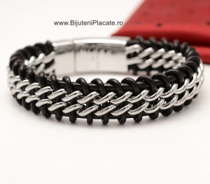 Bratara din inox si piele solida model nou -- B889F