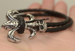 Bratara Piele si Inox -NAUTIC SKULL- cod B932