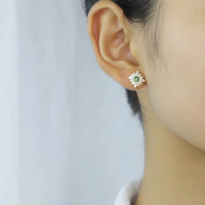 Cercei Argint 925 model FLOARE EMERALD Verde placati cu aur 14K cod ARG409C