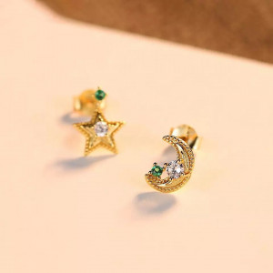 Cercei ARGINT Lacrima Moon&Star placati cu aur Arg398F