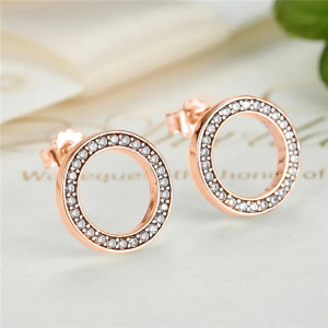 Cercei din argint cu Cerculet si Cristale Rose/Roz ARG407E