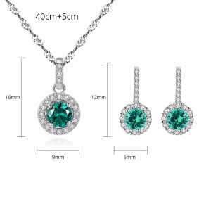 Set Cercei si Lantisor Din Argint S925 Zirconiu Smarald Green Set112E
