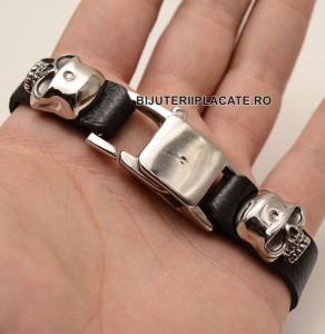 Bratara Piele si Inox Piele -SKULL- cod B983