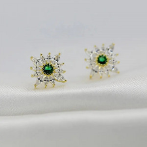 Cercei Argint 925 model FLOARE EMERALD Verde placati cu aur 14K cod ARG409C