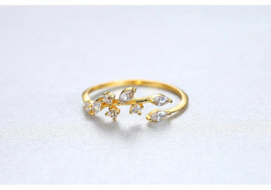 Inel Argint lucrat manual cu frunze de maslin Gold ARG399R