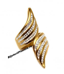 Inel Inox Aurit cu --ZIRCONII-- albe IF533