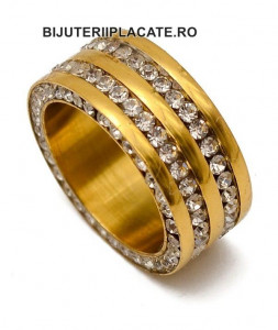Inel Inox Aurit cu --ZIRCONII-- albe IF567