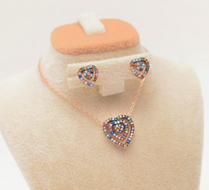 Set Argint 925 Lant,Pandativ si Cercei Rodiat Roze ---- SET281