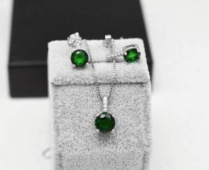 Set Cercei si Lantisor Din Argint S925 Smarald Verde Green Set394C