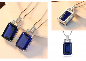 Set Cercei si Lantisor Din Argint S925 Zirconiu BLUE SAPPHIRE Set384E