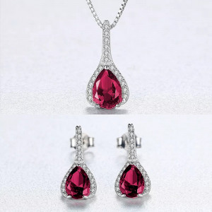 Set Cercei si Lantisor Din Argint S925 Zirconiu Rubin Duchess Red Set278C