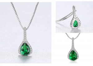 Set Cercei si Lantisor Din Argint S925 Zirconiu Verde Smarald Duchess Set279C