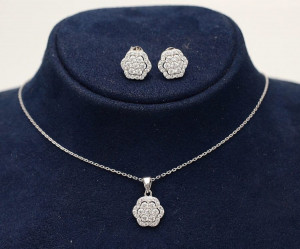 Set din Argint Elegant Flower cu Rodiu si Cristale cod SET309
