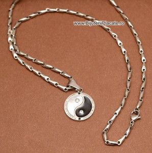 Lant si Pandantiv ---YIN-YANG--- din Inox Ton Argintiu LC148C