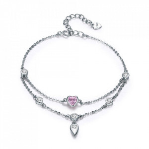Bratara Din Argint Pink ---Heart--- Arg382X