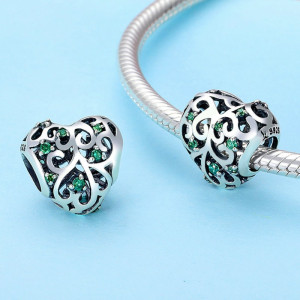Charm Argint 925 -Inima Safir Verde -CHA1028A