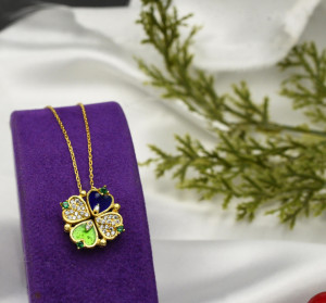 Lantisor Argint Trifoi Se Deschide in 4 Inimioare magnetic -Four Leaf-- Pentru Femei Placat aur MulticolorARG134E