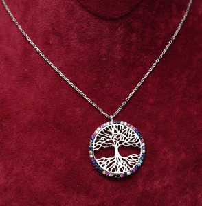 Lantisor Din Argint -- TREE OF LIFE Multicolor-- ARG80C