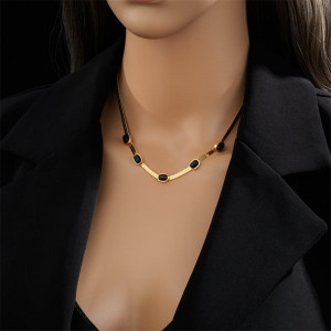 Lantisor Inox Auriu Snake Piatra Neagra - N1789