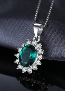 Pandantiv cu Lantisor Argint --Green Emerald-- ARG38A