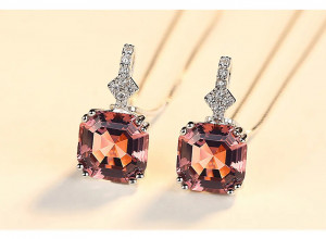 Set Colier Si Cercei Din Argint Roz Pal SET389